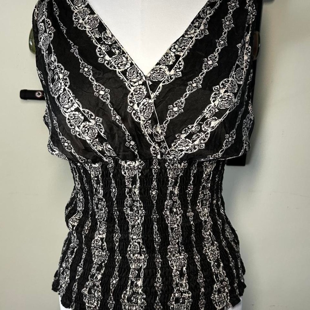 White House Black Market black & white baroque corset-style top S